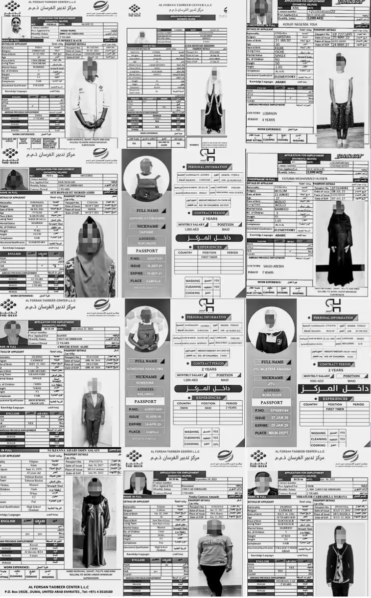 Adverts for domestic workers in the United Arab Emirates