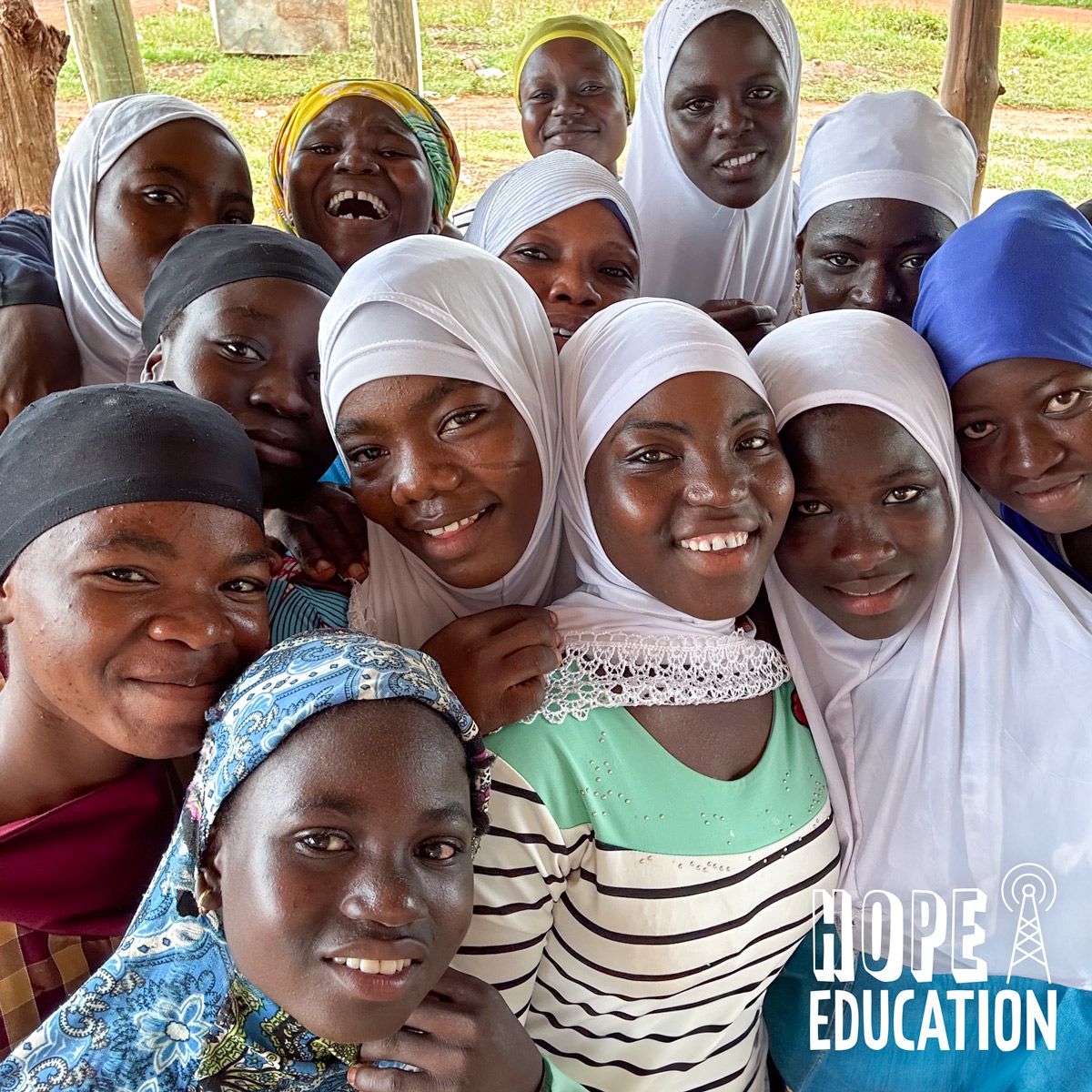 A group of muslim girls taking part in a human trafficking focus group in Tamale, Northern Region, northern Ghana