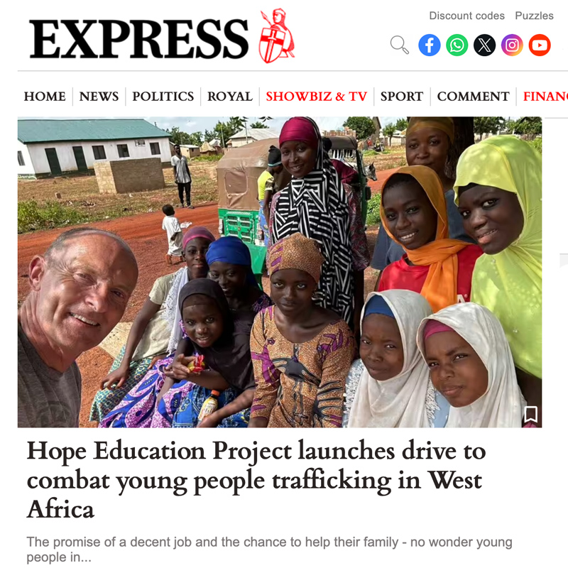Cutting from the Express Online website featuring the Hope Education Project human trafficking pilot in Tamale, Northern Region