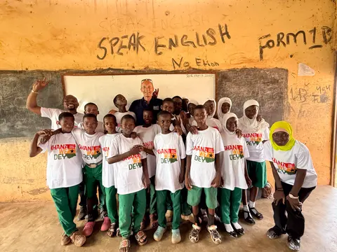 Angus with students at St Paul's JHS Tamale, Ghana March 2025