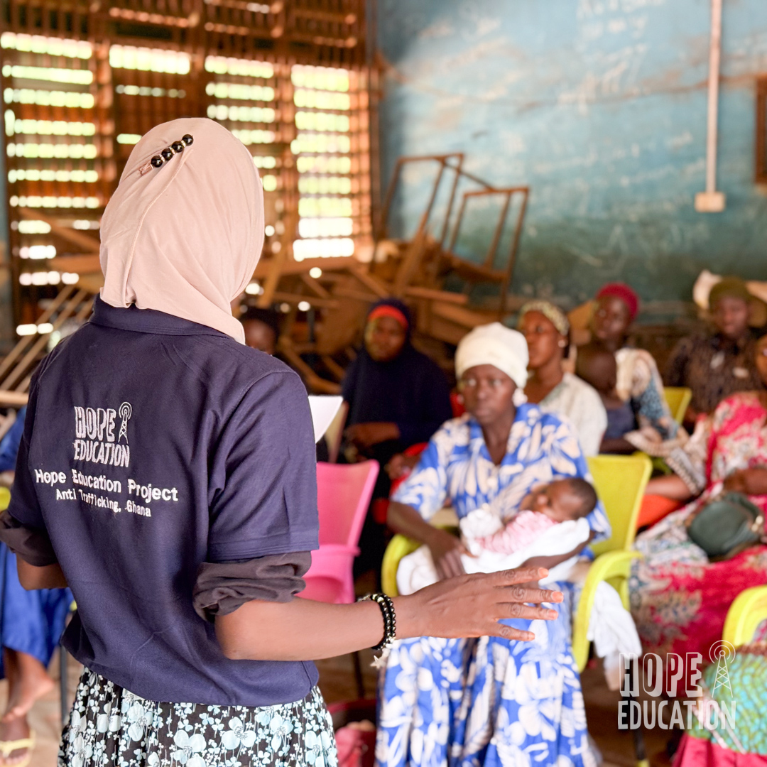 Programs manager delivering the Hope Education Project out-of-schools girls module of our human trafficking education program in Tamale, Northern Region, Ghana