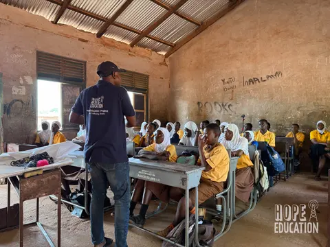 Delivering Module 1 of the Hope Education Project human trafficking education program in Tamale, Ghana