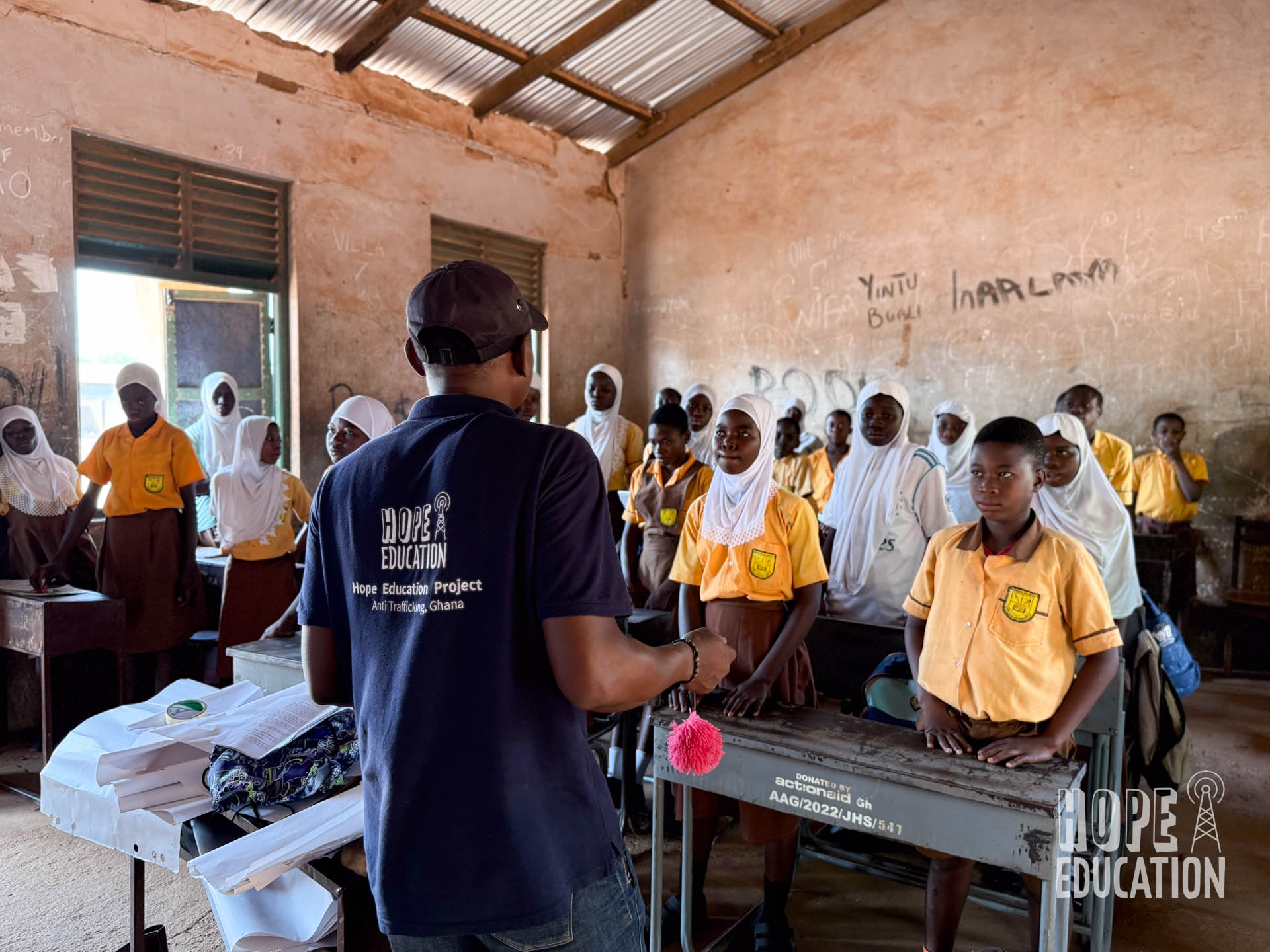 Shaban delivers module 1 of the hope education project human trafficking education program in Tamale, Ghana