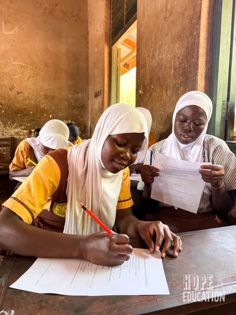 Students complete M&E for Module 1 of the Hope Education Project human trafficking education program in Tamale, Ghana