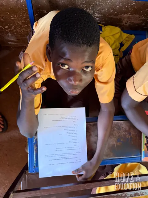 Students complete M&E for Module 1 of the Hope Education Project human trafficking education program in Tamale, Ghana