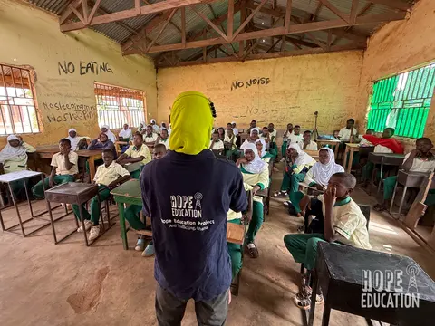 Mariama Adam programs manager of the Hope Education Project human trafficking education program for Ghana at Darrul Haddis school Tamale Ghana delivering Module 3