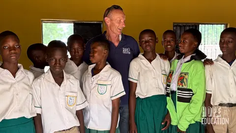 Angus Thomas, founder of the Hope Education Project human trafficking education program for Ghana at St Paul's school Tamale Ghana delivering Module 3