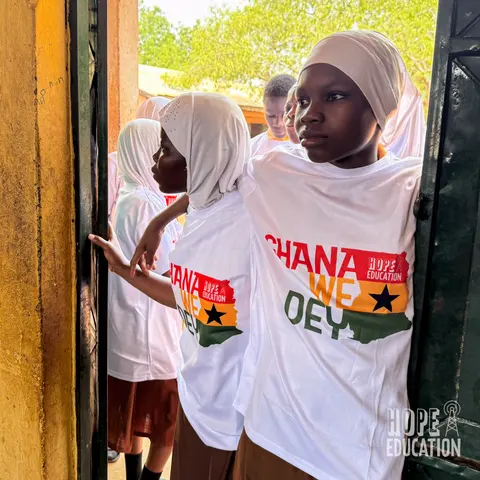Students at Bagabaga Junior High School acting out the human trafficking drama as part of the hope education project human trafficking education program for Tamale, Ghana