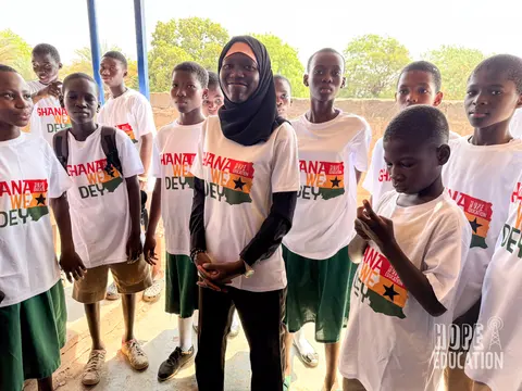 Students at St Pauls Junior High School acting out the human trafficking drama as part of the hope education project human trafficking education program for Tamale, Ghana