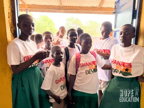 Students at Darrul Haddis Junior High School acting out the human trafficking drama as part of the hope education project human trafficking education program for Tamale, Ghana