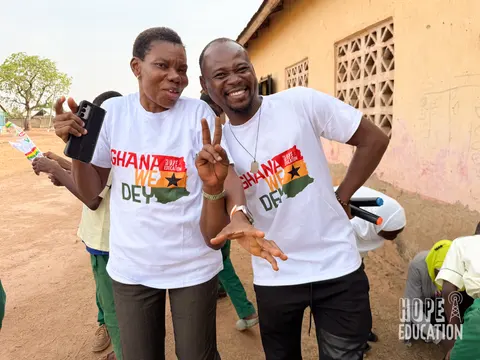Shaban Alhassan with the Teacher patron at Darrul Haddis Junior High School, Tamle