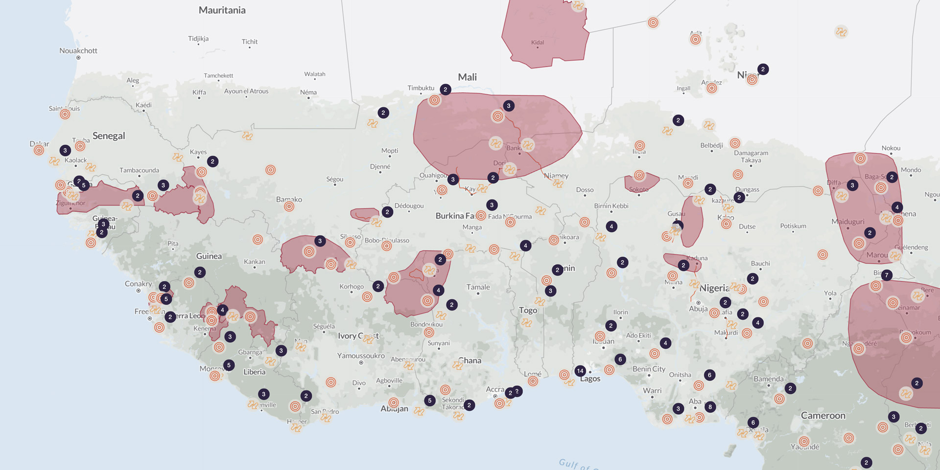 Screenshot rom the GI-TOC "Illicit Hub Mapping in West Africa 2025" interactive map