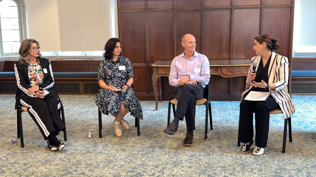 Dr Miriam Potocky , Dr Maryam Rafieifar, HEP's Angus Thomas and panel facilitator Dr Mitra Naseh of the Forced Migration Initiative at Washington University St Louis